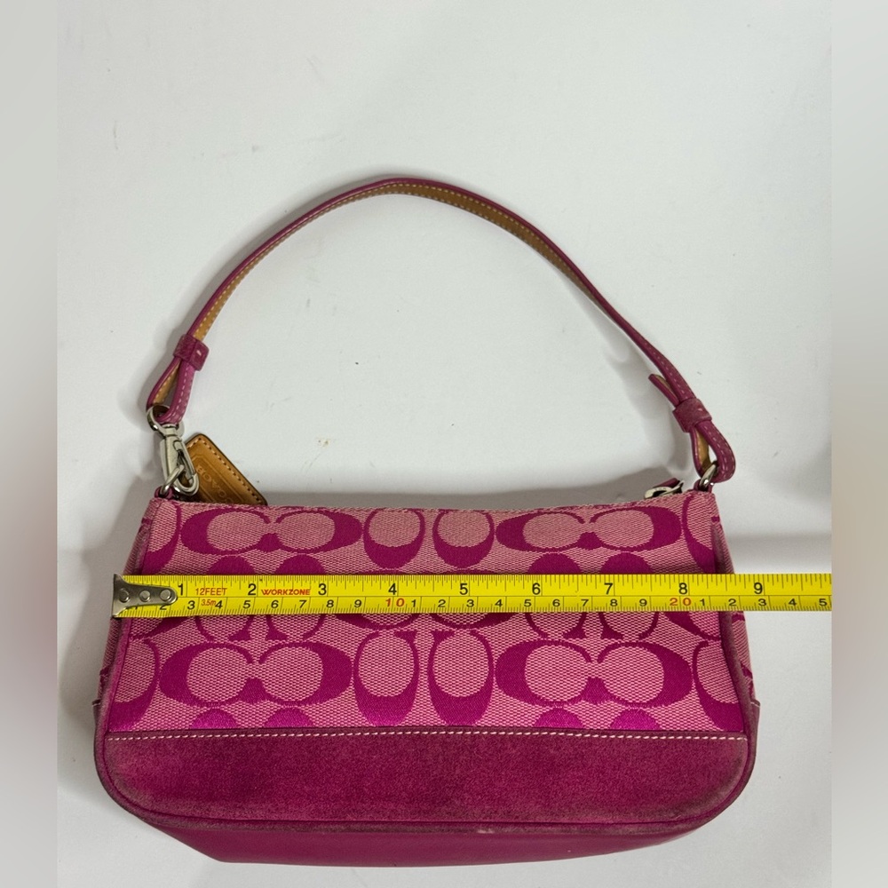 Coach HOT PINK Signature Logo Demi Hamptons Baguette Mini Bag Canvas Leather Y2K - Picture 6 of 12